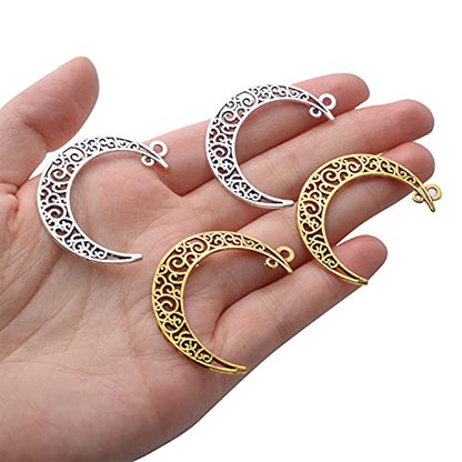 40pcs Hollow Moon Charms Crescent Moon Pendants Celestial Charms Crafts Supplies for DIY Bracelet Necklace Jewelry Making Accessory - color: Silver/Gold