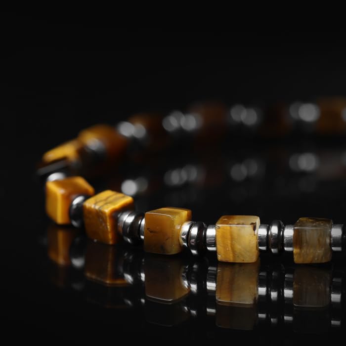 Tigranes Premium Natural Stone Bracelet Collection – Handmade Gemstone Jewelry in Luxury Branded Gift Box - style: Tiger Eye and Hematite