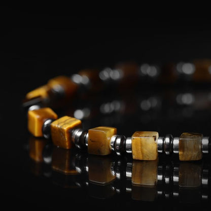 Tigranes Premium Natural Stone Bracelet Collection – Handmade Gemstone Jewelry in Luxury Branded Gift Box - style: Tiger Eye and Hematite