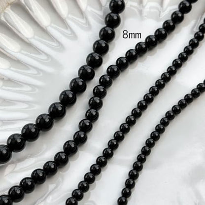 SukAmi 150cm Long Multi Strand Black Crystal Bead Necklace, 8mm Round Smooth Glossy Black Pearl Sweater Chain, Elegant Layered Endless Beaded Necklace Statement Fashion Jewelry for Women for Wedding Party Jewelry Gift