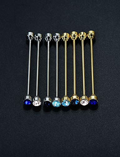 8PCS Men's Crystal Collar Bar Necktie Clasp Lapel Stick Brooch Shirt Collar Stay Cravat Tie Pin Stud Bar Clips Silver Gold Black Rose - color: Gold Silver