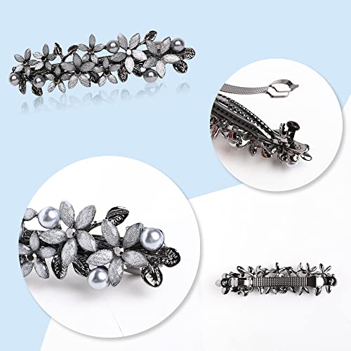 Flower Rhinestone Hair Barrettes for Women Fine Hair Glitter Sparkle Fancy Hair Clips for Women And Girls Elegant Pearl Barrettes (Light Grey) - color: Light Grey