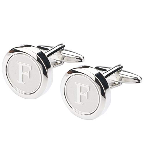Mens Classic Stainless Steel Initial Cufflinks 26 Alphabet Initial Letter Cufflinks Business Wedding Shirts A-Z - style: F