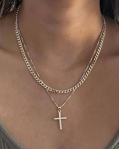Gold Layered Necklaces for Women Chunky Layered Gold Necklaces Stacked Paperclip Chain Pearl Necklace Herringbone Toggle Clasp Choker Trendy Statement Jewelry Gifts - color: A5:gold layered necklace