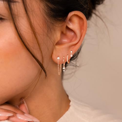 Gold Plated Earrings for Women, 14k Gold Plated Earring Stack Hypoallergenic Pearl Drop Earring Dainty Earrings for Women Trendy Cute Small Huggie Hoop Earring Fashion Womens Jewelry - color: RG Set