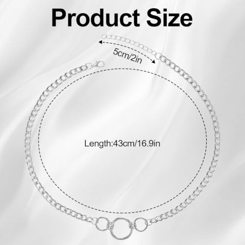 Stainless Steel O-Ring Choker Collar for Women, Silver Collar Necklace | Cuban Link Chain Collar Necklace for Women, Adjustable Length 14 to 17 Inches, 8mm Width, 20mm Large O-Ring Collar for Women