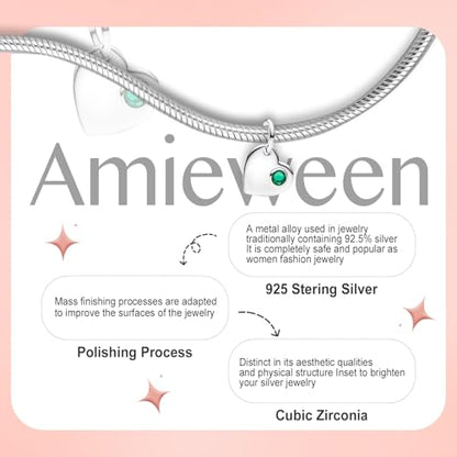 Birthstone Charm, Heart Charm Pendant Dangle with CZ, for Anniversary Birthday Mothers Valentines Day Christmas Graduation, for Yourself Family Mom Friend Girlfriend Sister Grandma - style: May