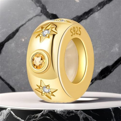 925 Sterling Silver Spacer Beads Charms for Bracelets & Necklaces Cute Charms Spacer Stopper Locating Buckle for Bracelets Retro Shaped Birthday Graduation Jewelry Gifts for Women Lover - color: Starry night spacer bead