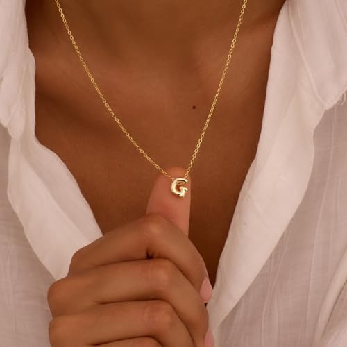 Initial Necklaces for Women Bubble Gold Silver Letter Necklace Dainty Personalized Charm Pendant Name Necklace Cute Non Tarnish Fashion Accessories Teen Gift Trendy Stuff Jewelry Gifts - color: Gold, style: G