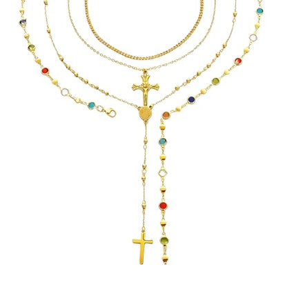 Layered Necklace for Women, Cross Pendant Y Necklace Set, 18K Gold Plated Dainty Stackable Jewelry Gift for Everyday Wear - style: 4PCS - G
