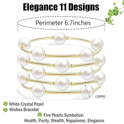 Elegance 11 designs 10mm Crystal White Pearl Blessing Bracelet - style: style-5pcs