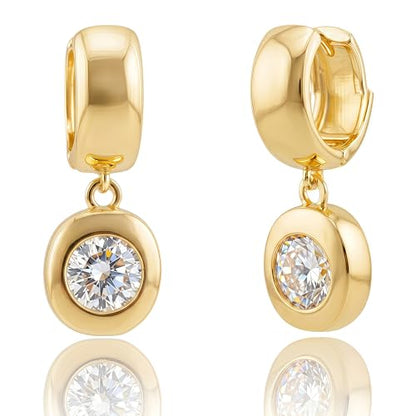 Dangle Flower Gold Earrings for Women, Trendy Statement Hoop Earrings, Gold Floral Drop Earrings Jewelry for Gifts - color: Circular 14K gold CZ