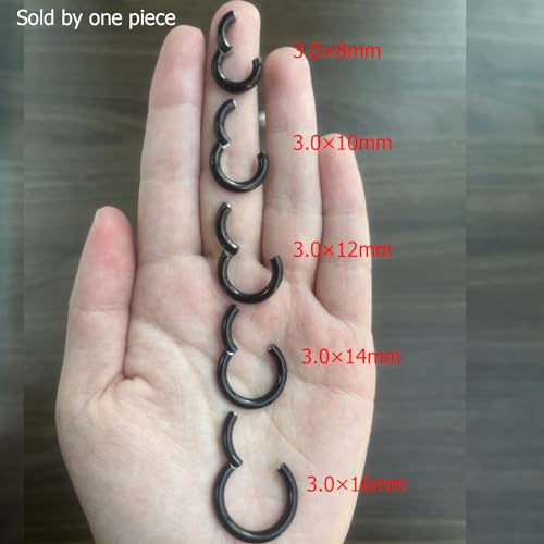 4G/6G/8G/10G/12G/14G/16G/18G/20G Hypoallergenic Nose Hoop Rings Steel Hinged Clicker Segment Gold/Rose Gold/Black/Pink Color - style: 1pc: 8g×10mm Black