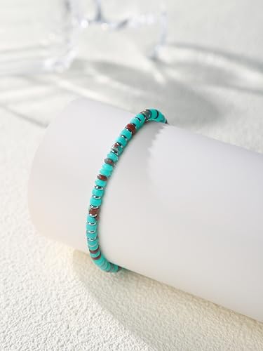 XIJIN Natural Stone Beaded Anklets for Women Handmade Beach Boho Turquoise Beads Ankle Bracelet Jewelry Gift for Her - color: Silver-B