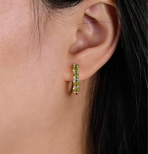 Evabelle Gold Hoop Earrings for Women 14K Real Gold Plated Cubic Zirconia Diamond Hoop Earrings Huggie Hoop Earring Women Earrings Earring for Men 925 Sterling Silver Post Hypoallergenic - color: Hoops 20-Olive