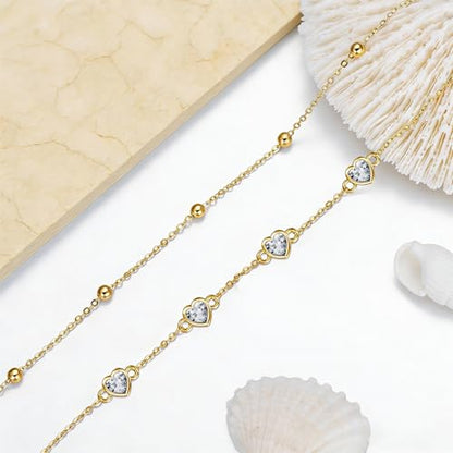 Midari 18K Yellow Gold Gemstone Birthstone Anklet Bracelet Heart Jewelry with 12 Months Birthstone Birthday Gifts for Women Wife Her Daughter Mom - color: 04-Apri-White CZ, size: Bracelet 7"-9"