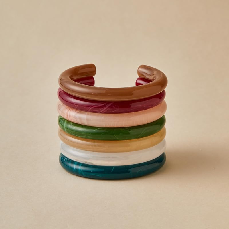 Irregular Geometric Acrylic Bangle Bracelets for Women Colorful Open-ended Wristband Acetate Mottled Cuff Bracelets Wide Chunky Resin Holiday Jewelry - color: Color D