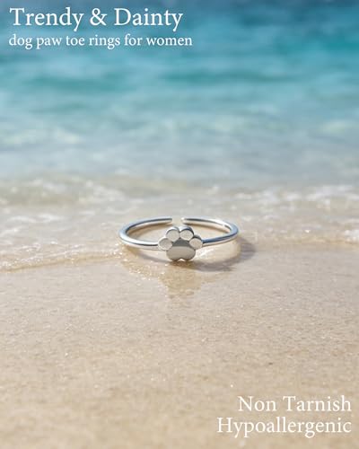 SUYACS 925 Sterling Silver Dog Cat Paw Print Toe Rings for Women | Puppy Pet Animal Claw Adjustable Open Pinky Ring Hypoallergenic Summer Holiday Beach Foot Jewelry Gifts for Mother Daughter - color: Style 2-Dog Paw