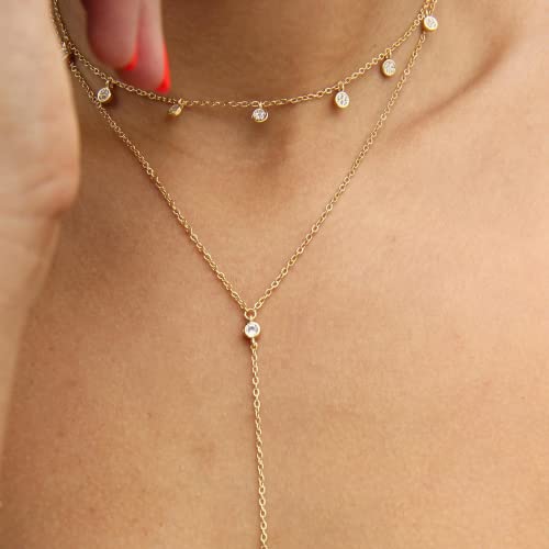 Ettika Lariat Necklace for Women. Gold Drop Necklace, Necklaces for Women. 18K Gold or Rhodium Plated Chain. Trendy Jewelry - color: N2076 Gold