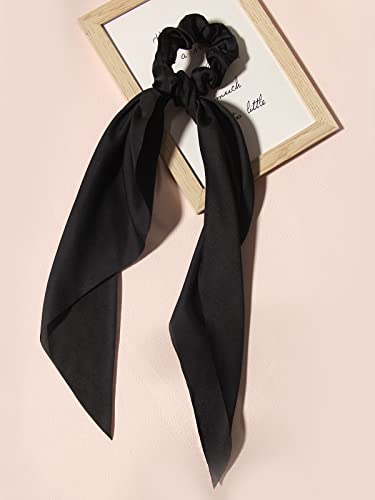 Pack of 2 Knotted Bow Hair Scrunchies Elastic Hair Scarf Black Hair Ties Bands Satin Hair Ribbon Scrunchy Red Ponytail Holder for Women and Girls (Black) - color: Black