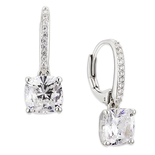 NADRI Cushion Cut CZ Leverback Earrings - color: Rhodium