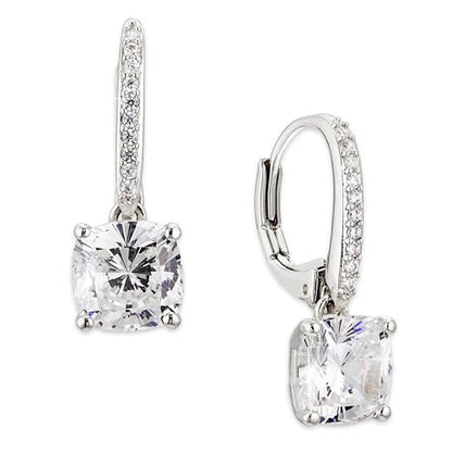 NADRI Cushion Cut CZ Leverback Earrings - color: Rhodium