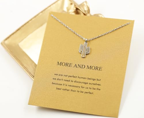 Silver Necklaces for Women Teens, Best Friend Necklace Sister Daughter Gift | Horseshoe Butterfly Swan Wave Evil Eye Necklace Graduation Chritmas Birthday Gifts for Women, Stainless Steel - style: Cactus