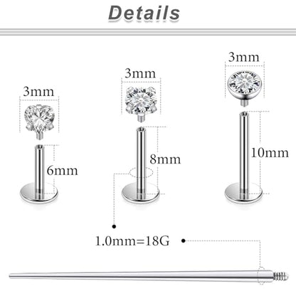 20G 18G 16G F316 Titanium Flat Back Nose Rings Studs Hypoallergenic Screw on Tragus Helix Cartilage Earrings Stud Piercing Jewerly for Women Men Bars 6mm - style: 18G Flat Back Nose Studs-6mm 8mm 10mm Bars-3mm CZ