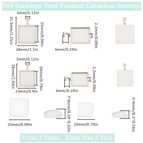 SUNNYCLUE 1 Box 20Pcs Pendant Tray Set Blank Bezel Pendant Trays Stainless Steel Charm Blanks Cabochon Settings Cabochon Bezels for Jewelry Making DIY Findings Supplies - color: Stainless Steel