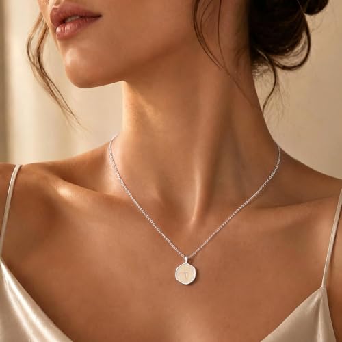 14K Gold/Silver Plated Cross Necklace for Women White Enamel Pendant | Unique Brass Irregular Disc Cross, Dainty Minimalist Faith Jewelry for Everyday Wear, Comes in a Beautiful Box - style: silver style2