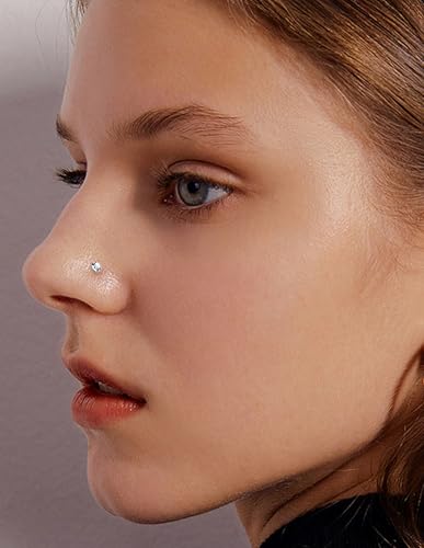 17Pcs Nose Rings Studs 20G Surgical Stainless Steel L Corkscrew Bone Shaped Nose Studs Butterfly Flower Heart Star Square Round CZ Nostril Piercing Jewelry for Women Silver Plated - style: C:Bone Shaped
