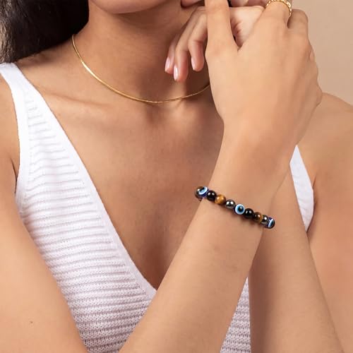 Fesciory Evil Eye Bracelet for Women, Gold Plated Adjustable Chain Jewelry | Blue Evil Eye Charm Bracelet, Lucky Amulet Symbolism, Dainty Adjustable Chain, Daily wear, Jewelry gifts - color: Blue-1