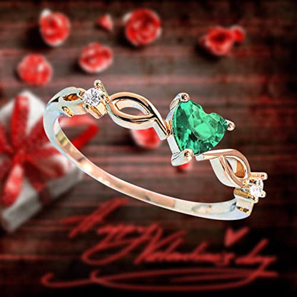 Women Heart Shaped Engagement Rings Inlaid Zircon Anniversary Rings Elegant Exquisite Wedding Jewelry (A-Green, 7) - color: A-green, size: 7