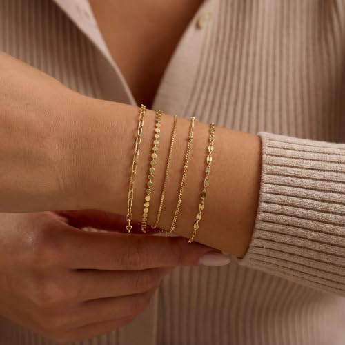 5Pcs Thin Silver Plated Bracelets Sets for Women Dainty | Silver Jewelry Trendy Stackable Rope Snake Box Figaro Chain Bracelets Pack Costume Fashion Gifts - style: 5Pcs BRACELET SET-02