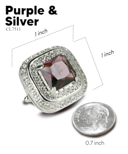 Square Colored Crystal Double Diamond Set Cufflinks - color: Purple/Silver