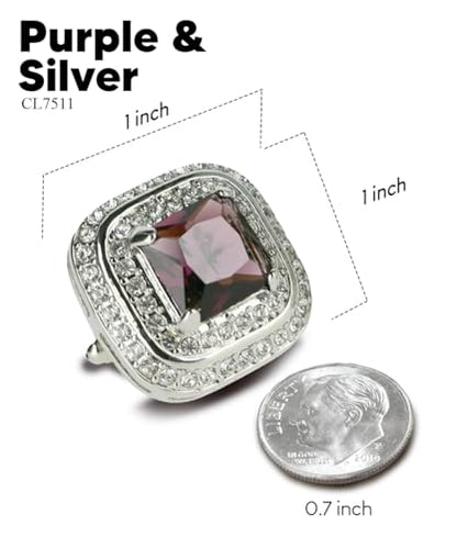 Square Colored Crystal Double Diamond Set Cufflinks - color: Purple/Silver