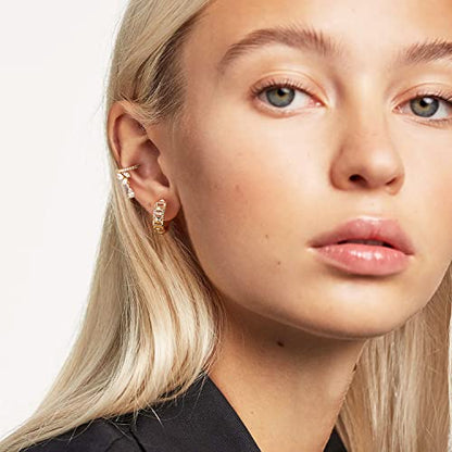 Huggie Hoop Earrings 14K Gold Plated Cubic Zirconia Dainty Simple Cute Beads Elegant CZ Circle Small Hoop Earring for Women Minimalist Handmade Hypoallergenic Jewelry - color: CZ-H