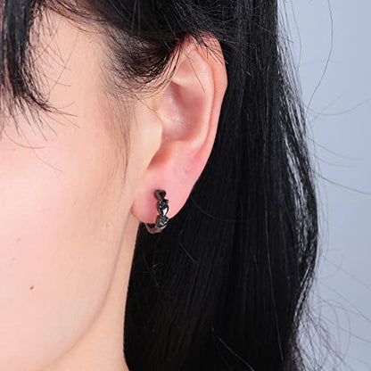 CiNily 14K White Gold Plated Small Hoop Earrings for Women Girls Heart Cubic Zirconia Hypoallergenic Earrings - color: Black gold-black