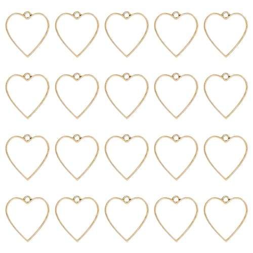 Oubaka 50pcs Open Bezel Pendants Heart Open Back Frame Pendant Hollow Frame Pendants Resin Craft Bezels for Earrings, Necklace, Bracelet, Pressed Flower, DIY Crafts(K Gold) - color: K Gold;Heart