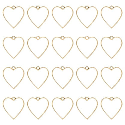 Oubaka 50pcs Open Bezel Pendants Heart Open Back Frame Pendant Hollow Frame Pendants Resin Craft Bezels for Earrings, Necklace, Bracelet, Pressed Flower, DIY Crafts(K Gold) - color: K Gold;Heart