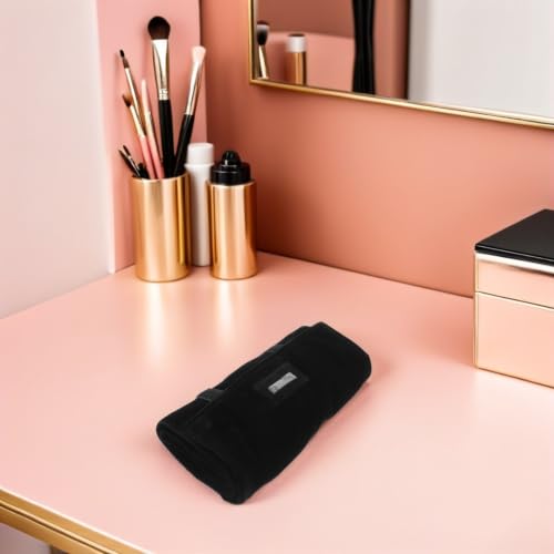 Travel Jewelry Roll Organizer Bag for Women with Multi-compartment Storage, Soft Protection and Space-saving Design, Black Lint Material Roll-up Pouch for Rings, Earrings,