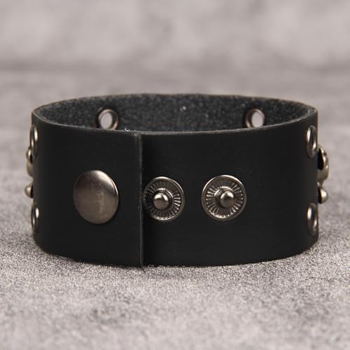 Jeilwiy Punk Leather Wristbands for Men Bracelets Handmade Wide Cuff Bangle Braided Jewelry Black Brown Adjustable - Punk Father's Gifts - color: HGB150-Black