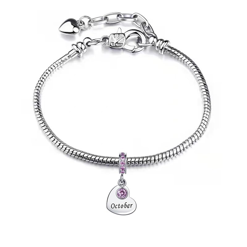 NARTGO January-December Birthstone Birthday Charm Heart Dangle Beads Jewelry Gift for Women Compatible with Pandora Bracelets & Necklaces - style: October Birthstone