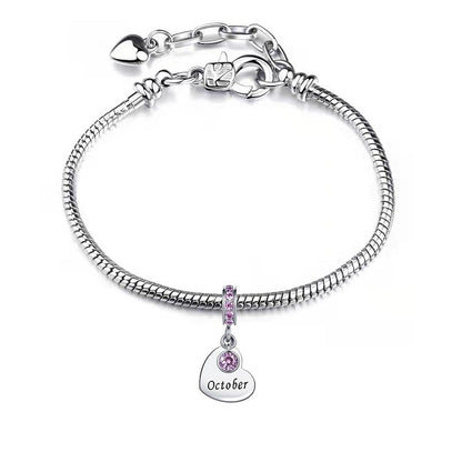 NARTGO January-December Birthstone Birthday Charm Heart Dangle Beads Jewelry Gift for Women Compatible with Pandora Bracelets & Necklaces - style: October Birthstone