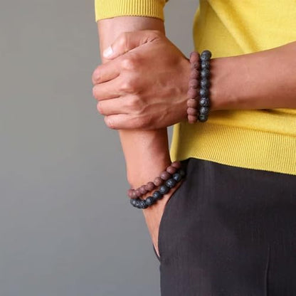 RANKEEF Tiger Eye Bracelet For Men 8MM Natural Stone Stretch Adjustable Black Crystal Beaded Bracelet for Men Women Gifts - color: 3 Lava, tigers-eye, black-onyx