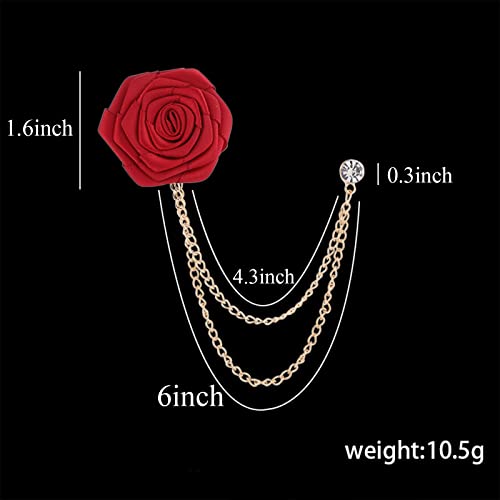 Bridegroom Wedding Brooch, Rose Flower Brooch Lapel Pin Badge Tassel Chain for Men Suit Accessories, Cloth Art Handmade Jewelry - color: Black