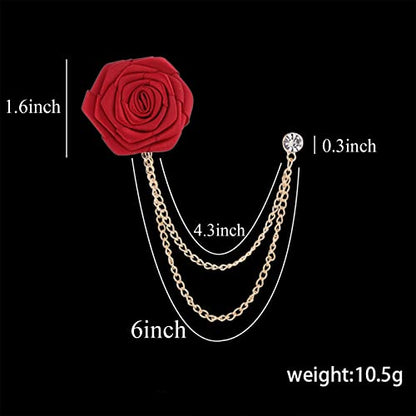 Bridegroom Wedding Brooch, Rose Flower Brooch Lapel Pin Badge Tassel Chain for Men Suit Accessories, Cloth Art Handmade Jewelry - color: Black