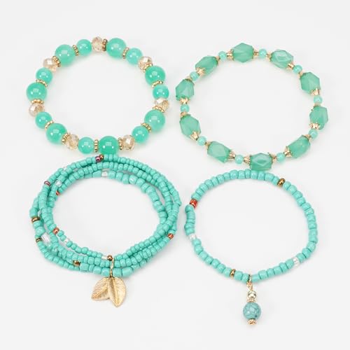 Boho Wooden Beads Bracelets Bohemian Bracelet Stack for Men Women Wood Beaded Bracelet Set - color: M