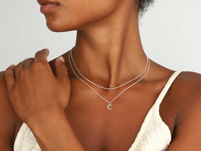 MBW Dainty Silver Layered Initial A-Z Pendant Necklaces for Women Thin | Simple Waterproof 925 Silver Plated Necklace Figaro Choker Monogram Name Jewelry Set Personalized - color: Silver InitIal NK-C