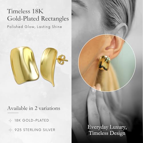 18K Gold Plated Sterling Silver Earrings for Women – Pure & Polished, Twist, Square, Hinged Tube, Abstract & Heart Shape Hoops – Lightweight, Hypoallergenic, Non-Tarnish Jewelry (Sizes: 3x35mm-46x30mm) - color: Gold, size: Rectangular Shape (22 x 16mm)
